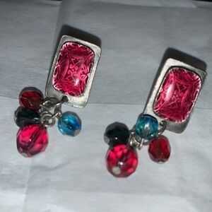 SMALL ARTISAN SILVER AND STONE PIERCED EARRINGS